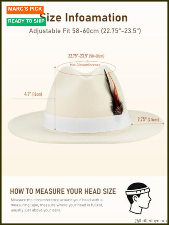 Wool Felt Wide Brim Fedora Hat with Adjustable Drawstring
